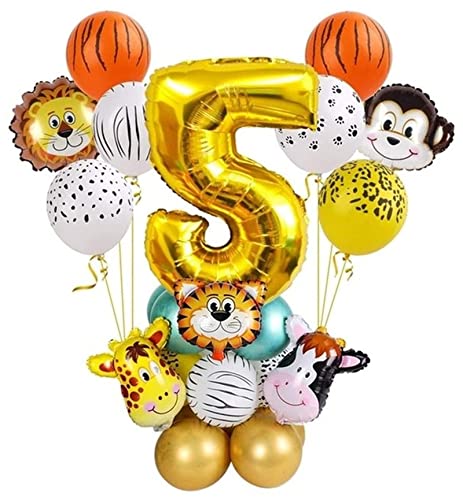 Happy Birthday Ballon 27 stücke Safari Dschungel Tier Chrome Metallische Ballons Geburtstag Party Dekorationen L 1 2 3 4 5 6 7 8 9 10 Luftballons (Size : 5) von FrEshn