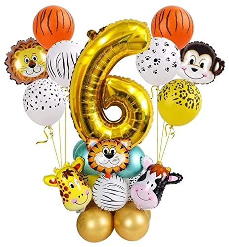 Happy Birthday Ballon 27 stücke Safari Dschungel Tier Chrome Metallische Ballons Geburtstag Party Dekorationen L 1 2 3 4 5 6 7 8 9 10 Luftballons (Size : 6) von FrEshn