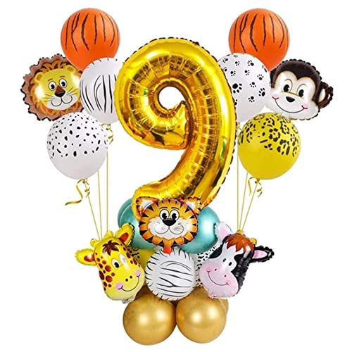 Happy Birthday Ballon 27 stücke Safari Dschungel Tier Chrome Metallische Ballons Geburtstag Party Dekorationen L 1 2 3 4 5 6 7 8 9 10 Luftballons (Size : 9) von FrEshn