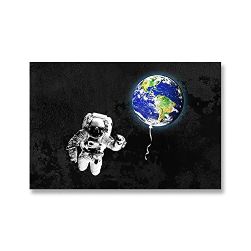 Happy Birthday Ballon Astronaut hält kreative acht planetarische Ballon im Universum, das auf der Erde schaut Sci-Fi-Plakat Home Art-Malerei Luftballons (Color : 30X40cm Unframed, Size : B) von FrEshn