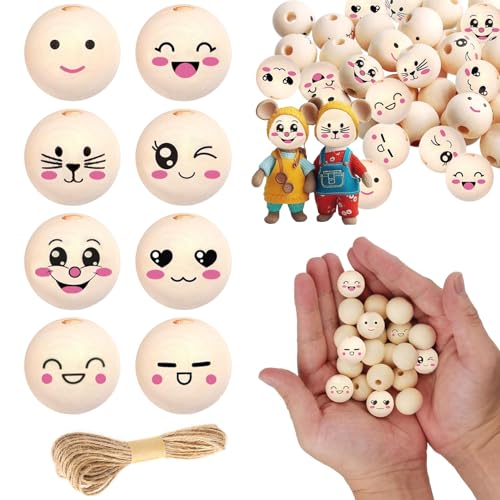 120 Stück Holzperlen mit Gesicht 20mm Runde Holzperlen mit 4,5mm Loch Natur Holzperle Lächeln Gesicht mit Hanfseil 8 Stile Gesicht Holzperle für DIY Handgefertigte Handwerk Armband Dekorationen 120 Stück Holzperlen mit Gesicht 20mm Runde Holzperlen mit 4,5mm Loch Natur Holzperle Lächeln Gesicht mit Hanfseil 8 Stile Gesicht Holzperle für DIY Handgefertigte Handwerk Armband Dekorationen von Fractoluxe
