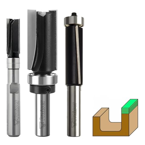 Fraiser Fräser-Set zum Trimmen und Kopieren von Schaft 8 mm, professionell, mit oberem und unterem Lager für Holz, Mehrschichtholz und Massivholz – geeignet für Handfräse und Fräser von Fraiser
