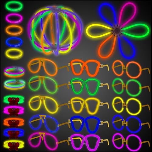 Glow Party Pack Leuchtendes Party-Set, fluoreszierende Stäbe, Brille und Armbänder, mehrfarbig, 236 oder 437 Teile (437 Stück) von Framan
