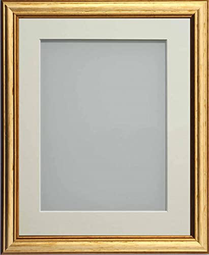 Frame Company Ludlow Gold Bilderrahmen aus Holz mit elfenbeinfarbenem Passepartout, A2 für A3, Größe und Farbe wählbar, mit Plexiglas ausgestattet von Frame Company