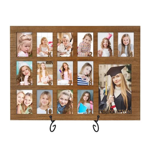 FramePro Bilderrahmen für Schuljahre Pre K bis 12 Holz Geschenk Collage Frame mit Stand Easel zeigt eine 10x15 cm und zwölf 5x8 cm Wallet Fotos FramePro Bilderrahmen für Schuljahre Pre K bis 12 Holz Geschenk Collage Frame mit Stand Easel zeigt eine 10x15 cm und zwölf 5x8 cm Wallet Fotos von FramePro