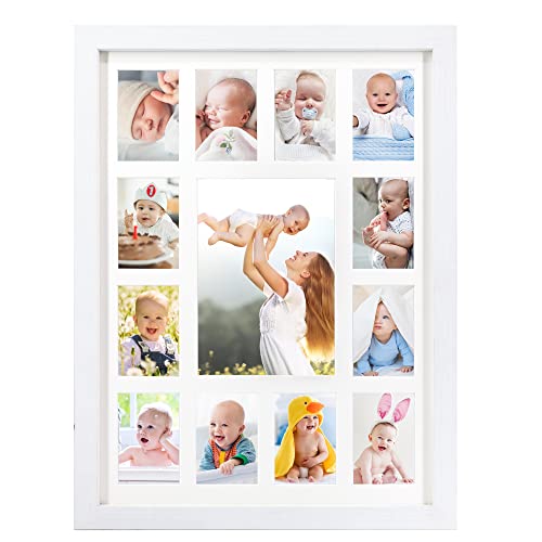 FramePro Bilderrahmen für das erste Jahr des Babys, in weißem Rahmen mit Passepartout, zeigt ein 12 x 17 cm großes Foto und zwölf 6 x 8 cm große Bilder FramePro Bilderrahmen für das erste Jahr des Babys, in weißem Rahmen mit Passepartout, zeigt ein 12 x 17 cm großes Foto und zwölf 6 x 8 cm große Bilder von FramePro