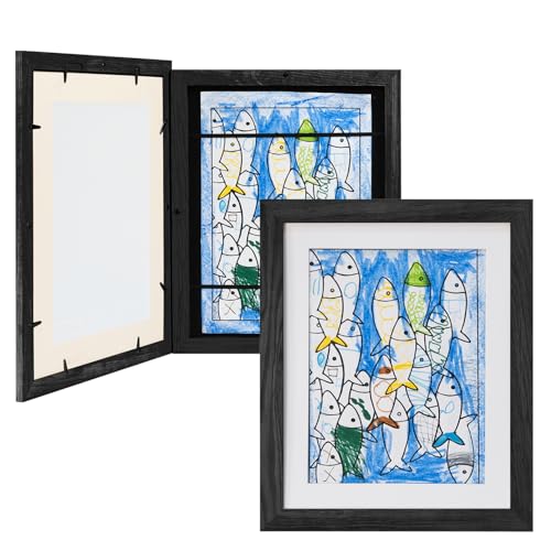 Framelane 2er-Set Bilderrahmen für Kinder, Rahmen im natürlichen Design, Aufsteller, Aufhänger, Magnetverschluss und Gummibänder zur Aufbewahrung von Zeichnungen, schwarze Eiche von Framelane