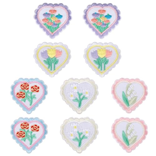 Framendino, 10 Stück Blumen Herz Bügelbilder bestickte Reparatur dekorative Applikation für Kleidung DIY Zubehör Handwerk Framendino, 10 Stück Blumen Herz Bügelbilder bestickte Reparatur dekorative Applikation für Kleidung DIY Zubehör Handwerk von Framendino