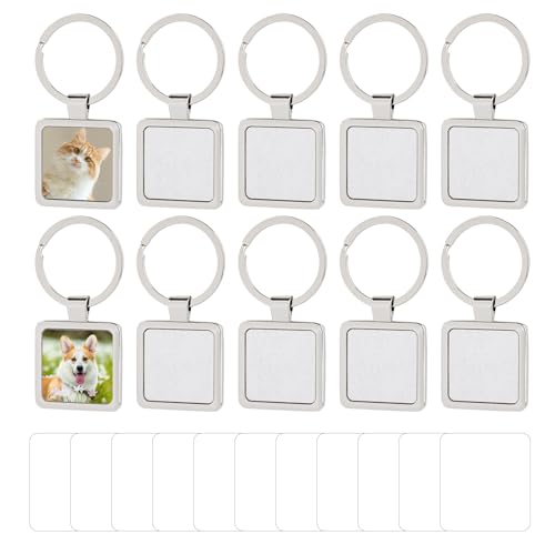 Framendino, 10 Stück Sublimations-Schlüsselanhänger, Rohlinge, quadratisch, Transferpresse, Schlüsselanhänger mit Ringen für DIY-Fotos, Basteln, Silber von Framendino