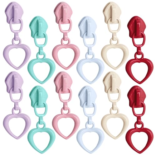 Framendino, 12 Stück Herz-Reißverschlussschieber #5 Nylon-Reißverschlüsse zum Nähen, Basteln, Zubehör (6 Farben) von Framendino