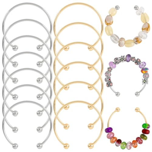 Framendino, 12 Stück Kugelöffnung, verstellbarer Draht, blanko, Perlenarmband, erweiterbare Manschette zum Basteln, Schmuckherstellung, Gold und Silber von Framendino