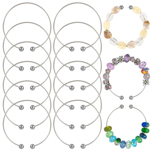 Framendino, 12 Stück Kugelöffnung, verstellbarer Draht, blanko, Perlenarmband, erweiterbare Manschette zum Basteln, Schmuckherstellung, Grau Framendino, 12 Stück Kugelöffnung, verstellbarer Draht, blanko, Perlenarmband, erweiterbare Manschette zum Basteln, Schmuckherstellung, Grau von Framendino