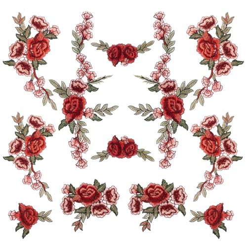 Framendino, 12 Stück bestickte Rosen-Aufnäher, Applikation, Spitze, zum Aufnähen, lange Blumenstickerei für DIY-Kleidung Framendino, 12 Stück bestickte Rosen-Aufnäher, Applikation, Spitze, zum Aufnähen, lange Blumenstickerei für DIY-Kleidung von Framendino