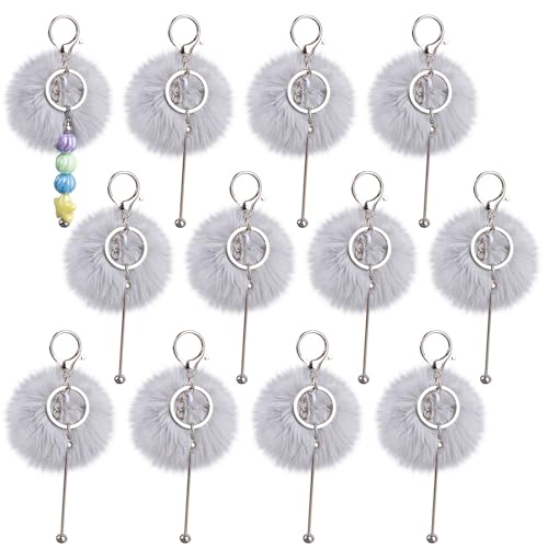 Framendino, 12 Stück blanko Perlen Metall Schlüsselanhänger mit Pom Ball für DIY Handwerk Silber, silber, 12 pack Framendino, 12 Stück blanko Perlen Metall Schlüsselanhänger mit Pom Ball für DIY Handwerk Silber, silber, 12 pack von Framendino
