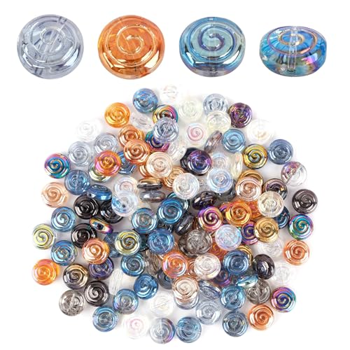 Framendino, 120 Stück Glas-Schneckenmuschel-Abstandshalter, Lutscher-Form, Spiralperlen, transparent, flach, rund, gestreift, Anhänger für Schmuck, DIY, Handwerk von Framendino