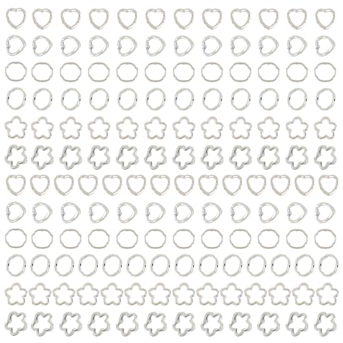 Framendino, 150 Stück herzförmige Hohlperlenrahmen mit Doppellöchern, silberfarbene Blume, runde Ring-Verbindungsstücke für Schmuckherstellung, Bastelarbeiten Framendino, 150 Stück herzförmige Hohlperlenrahmen mit Doppellöchern, silberfarbene Blume, runde Ring-Verbindungsstücke für Schmuckherstellung, Bastelarbeiten von Framendino