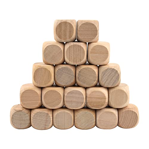 Framendino, 20 Stück unlackierte Holzwürfel blanko quadratische Blöcke Holzwürfel mit abgerundeten Ecken für DIY Bastelprojekte 25 mm von Framendino