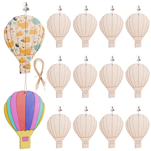 Framendino, 20 Stück unlackierte hölzerne Heißballon-Tischdeckenklammern, Malerei, Handwerk von Framendino
