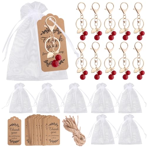 Framendino, 20-teiliges Set mit Kirsch-Schlüsselanhängern, Geschenk-Set inklusive Schlüsselanhänger, Dankesschild, weißer Organza-Beutel und Jute-Schnur für Gäste, Hochzeit, Party, Brautparty Framendino, 20-teiliges Set mit Kirsch-Schlüsselanhängern, Geschenk-Set inklusive Schlüsselanhänger, Dankesschild, weißer Organza-Beutel und Jute-Schnur für Gäste, Hochzeit, Party, Brautparty von Framendino