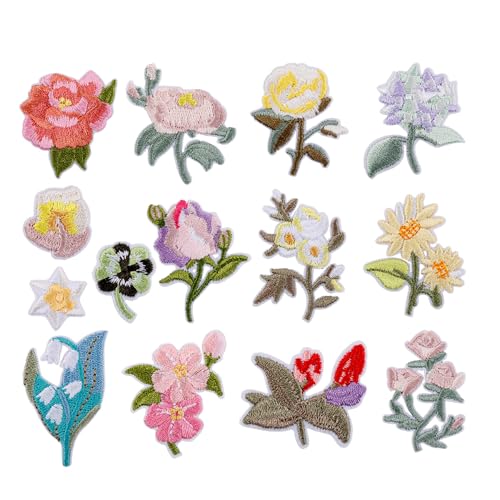Framendino, 28 Stück Mini-Blumen-Stickerei-Aufnäher, 14 Muster, zum Aufbügeln, florale bestickte Nähapplikation für Kleidung, Hut, Jeans, Hosen Framendino, 28 Stück Mini-Blumen-Stickerei-Aufnäher, 14 Muster, zum Aufbügeln, florale bestickte Nähapplikation für Kleidung, Hut, Jeans, Hosen von Framendino