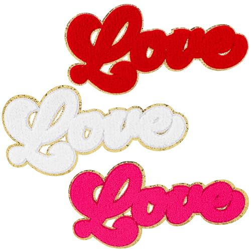 Framendino, 3 Stück Love Patch rot rosa weiß Love Letter Stickerei Bügelbild Chenille Patches für DIY dekorative Kleidung von Framendino