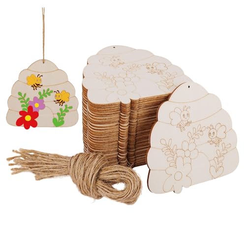 Framendino, 30 Stück unlackierte Holz-Bienenstock-Ausschnitte, Bienenstock-Ausschnitt, Wabenmuster, Honignest, Holzspäne zum Malen für Bastelarbeiten, 9,9 x 9,7 cm von Framendino