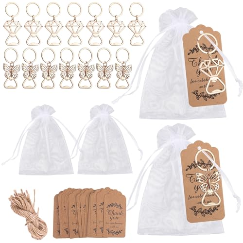 Framendino, 30-teiliges Set mit Flaschenöffner in Schmetterlingsform, Diamantform, Schlüsselanhänger, Partyzubehör, inklusive Schlüsselanhänger, Dankesschild, weißer Organza-Beutel und Jute-Schnur für Framendino, 30-teiliges Set mit Flaschenöffner in Schmetterlingsform, Diamantform, Schlüsselanhänger, Partyzubehör, inklusive Schlüsselanhänger, Dankesschild, weißer Organza-Beutel und Jute-Schnur für von Framendino