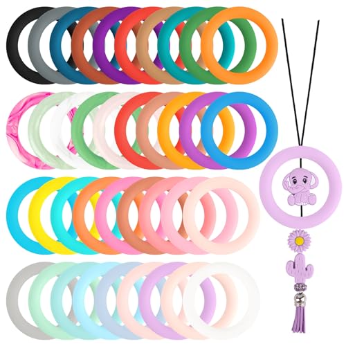 Framendino, 38 Stück O-Ringe aus Silikon, Perlen, rund, 65 mm, runde Schlaufen-Verbindungsstücke, Anhänger, Charm, DIY, Schlüsselanhänger, Halskette, Armband, Schmuckherstellung, bunt von Framendino