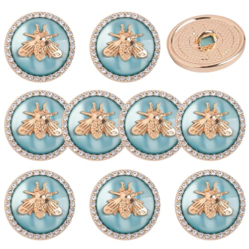 Framendino, 3D-Bienen-Metallknöpfe, rund, Kristall-Nähknöpfe für Bastelarbeiten, Anzug, Uniform, Mantel, Zubehör, 10 Stück (25 mm, blau) von Framendino