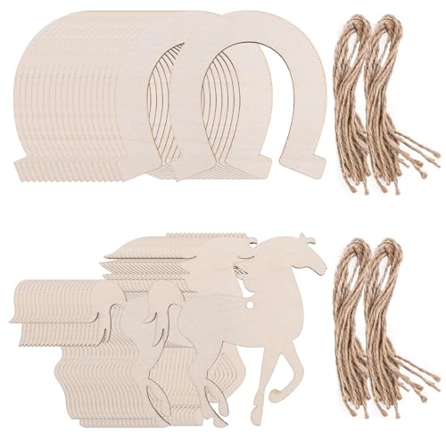 Framendino, 40 Stück unlackierte Holzausschnitte Pferd mit Hufeisenform Holzstücke Ausschnitte für DIY Handwerk Heimdekoration von Framendino