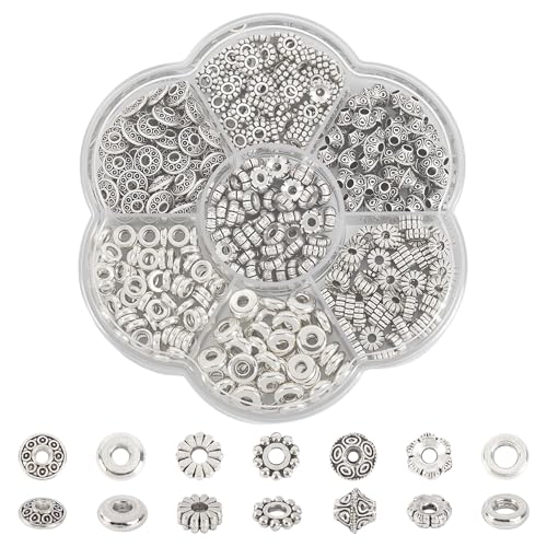 Framendino, 400 Stück antike Abstandshalter, flache Blumenperlen, Metall, Schmuckherstellung für Armband, Halskette Framendino, 400 Stück antike Abstandshalter, flache Blumenperlen, Metall, Schmuckherstellung für Armband, Halskette von Framendino