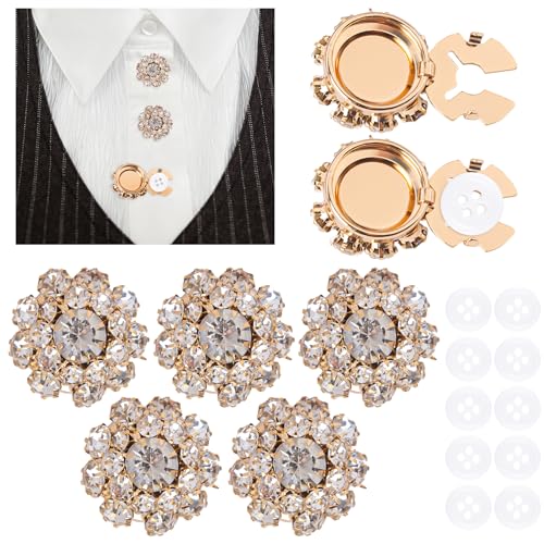 Framendino, 5 Sets goldfarbene Metallknöpfe mit Blumenmotiv für Damen, DIY-Kleidungsdekoration von Framendino