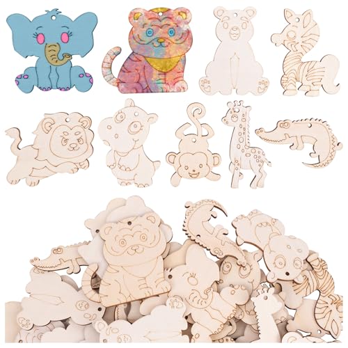 Framendino, 54 Stück Tier-Holzausschnitte, DIY, Handwerk, Dschungel, Tiger, Affe, Elefant, unlackierte Holzornamente, Anhänger für Zuhause, Party-Dekoration Framendino, 54 Stück Tier-Holzausschnitte, DIY, Handwerk, Dschungel, Tiger, Affe, Elefant, unlackierte Holzornamente, Anhänger für Zuhause, Party-Dekoration von Framendino