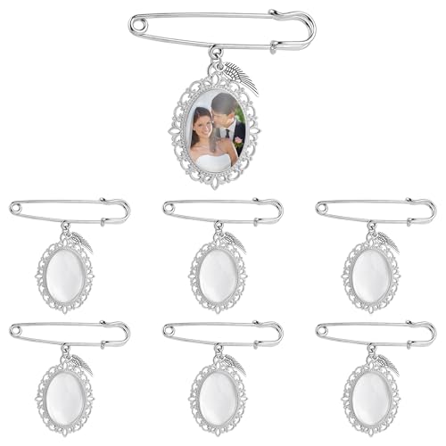 Framendino, 6 Stück Sublimationsstrauß-Anhänger, Engelsflügel, Foto-Boutonniere-Anhänger für Hochzeit, Erinnerung, Brautbild, Sicherheitsnadeln von Framendino