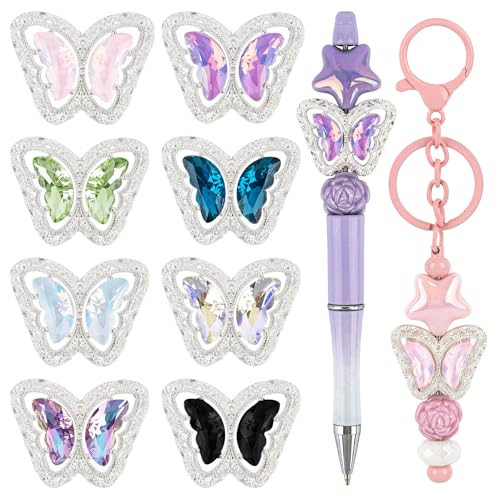 Framendino, 8 Stück Metall-Schmetterling-Perlen, funkelnder Stift, Schmuck, Bastelbedarf von Framendino