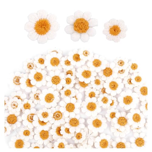 Framendino, 80 Stück gehäkelte Gänseblümchen-Aufnäher, weiße Gänseblümchen, gestrickte Applikationen, Blume, zum Aufnähen, 3 Größen, für selbstgemachte Taschen, Hüte, Kleidung, Bastelzubehör von Framendino