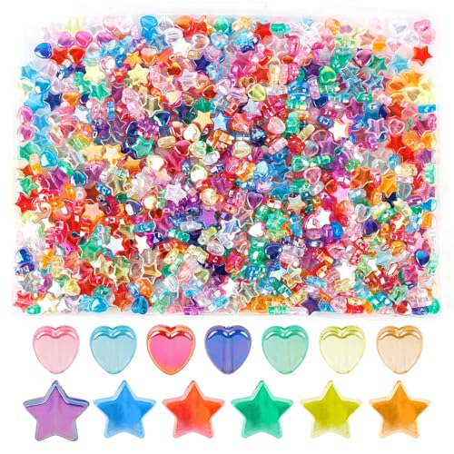 Framendino, 800 Stück Sternperlen, Acryl, niedliche Herzperlen, AB-Finish, bunte Charms für Schmuckherstellung, Bastelarbeiten, Freundschaftsarmbänder von Framendino