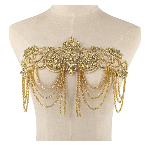 Framendino, AB Color Perlenapplikation mit Quaste, goldfarbene Perlen, zum Aufnähen, Verzierung für Hochzeitskleidung, Kleid Framendino, AB Color Perlenapplikation mit Quaste, goldfarbene Perlen, zum Aufnähen, Verzierung für Hochzeitskleidung, Kleid von Framendino