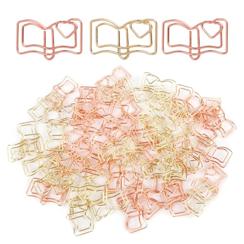 Framendino, Büroklammern in Buchform, Metall, Buchform, Büroklammern, niedlich, lustige Seitenmarkierungen für Bürobedarf (Roségold und Gold), 60 Stück von Framendino