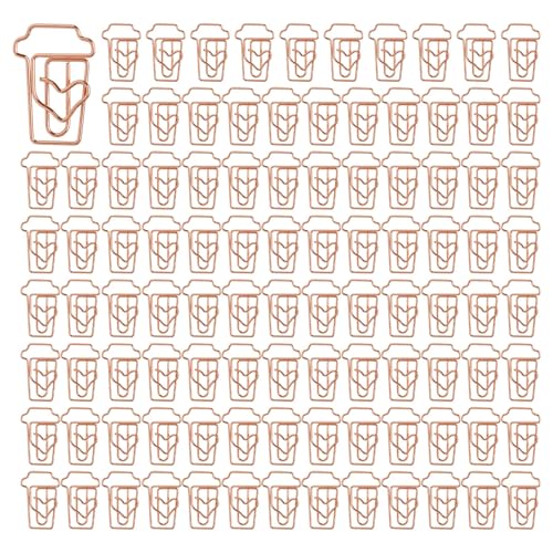 Framendino, Büroklammern in Kaffeetassenform, niedliche Metall-Büroklammern, lustige kleine Lesezeichen für Büro, Dokumentenorganisation, Roségold, 100 Stück von Framendino