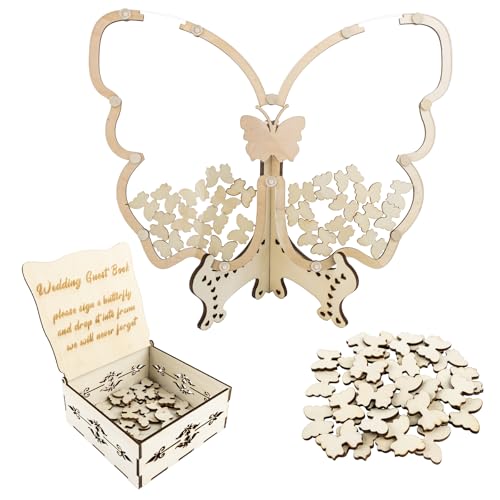 Framendino, Gästebuch-Schild aus Holz mit Schmetterlingen, Andenken, Hochzeit, Brautparty, Dekoration Framendino, Gästebuch-Schild aus Holz mit Schmetterlingen, Andenken, Hochzeit, Brautparty, Dekoration von Framendino