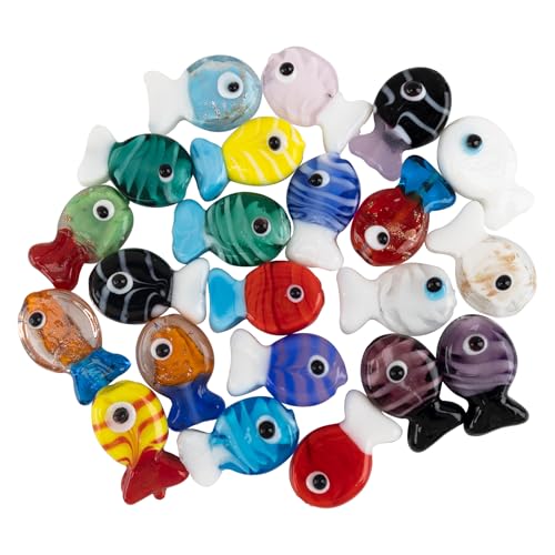 Framendino, Glasperlen im Fisch-Design, Murano-Ozean-Tiere zum Basteln, für Armbänder, Halsketten, Ohrringe, Schmuckherstellung, 22 Stück von Framendino