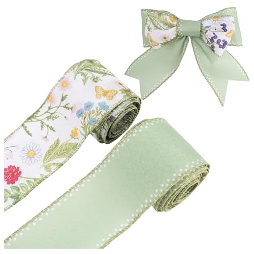 Framendino, Juteband mit Blumendruck, Drahtrand, 9,1 m x 6,3 cm, Schmetterlings-Gänseblümchen, Jutebänder für Kranz, Schleifen, Basteln, Verpacken, Geschenke, Grün, 2 Stück Framendino, Juteband mit Blumendruck, Drahtrand, 9,1 m x 6,3 cm, Schmetterlings-Gänseblümchen, Jutebänder für Kranz, Schleifen, Basteln, Verpacken, Geschenke, Grün, 2 Stück von Framendino