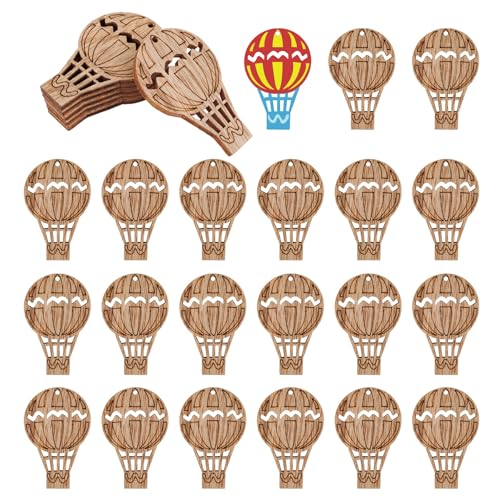 Framendino, Mini-Heißluftballon-Ausschnitte aus Holz, unlackierte Holzstücke, Scheiben für Bastelarbeiten, Heim-Party-Dekoration, 100 Stück von Framendino