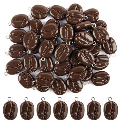 Framendino, Mini-Kaffeebohnen-Anhänger, niedlicher Kaffeebohnen-Charm, Kunstharz, Nachahmung von Lebensmitteln, für Schmuckherstellung, 40 Stück, 40 Pack, Ohne Edelstein. von Framendino