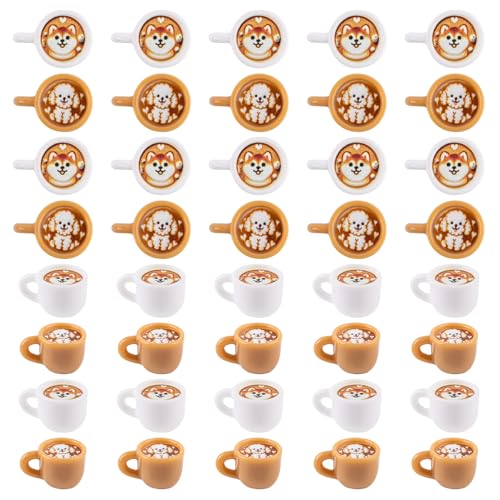 Framendino, Mini-Kaffeetassen-Perlen aus Kunstharz, 3D-Kaffeetasse, für Stifte, Schlüsselanhänger, Schmuckherstellung, 40 Stück von Framendino