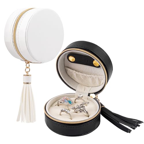 Framendino, Mini-Schmuckschatulle mit Quaste, klein, tragbar, Aufbewahrungsbox, Organizer für Ringe, Ohrstecker, 2 Stück Framendino, Mini-Schmuckschatulle mit Quaste, klein, tragbar, Aufbewahrungsbox, Organizer für Ringe, Ohrstecker, 2 Stück von Framendino