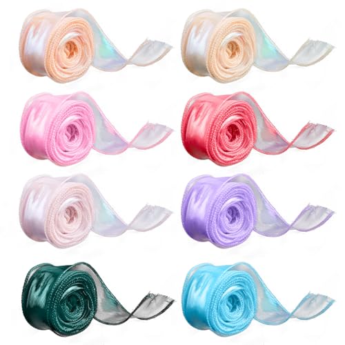 Framendino, Organzaband mit Draht, 80 Meter, 3,8 cm, durchscheinend, schillernd, Chiffon, für Bastelarbeiten, Blumensträuße, Dekoration, 8 Stück Framendino, Organzaband mit Draht, 80 Meter, 3,8 cm, durchscheinend, schillernd, Chiffon, für Bastelarbeiten, Blumensträuße, Dekoration, 8 Stück von Framendino
