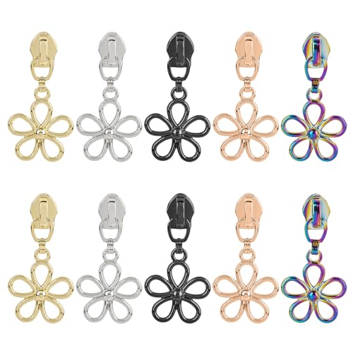 Framendino, Reißverschlussschieber #5, Regenbogen-Blume, Metall, Ersatzschieber für Geldbörse, Tasche, Gepäck, 5 Farben, 10 Stück Framendino, Reißverschlussschieber #5, Regenbogen-Blume, Metall, Ersatzschieber für Geldbörse, Tasche, Gepäck, 5 Farben, 10 Stück von Framendino