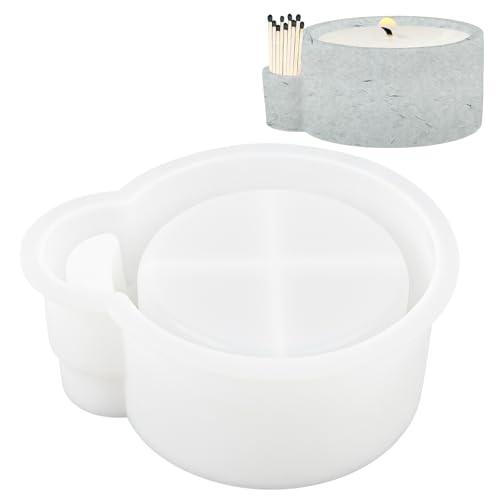 Framendino, Silikonform für Kerzenhalter mit Streichholzhaltern, rund, groß, für Epoxidharz, Beton, Zement, DIY-Formen Framendino, Silikonform für Kerzenhalter mit Streichholzhaltern, rund, groß, für Epoxidharz, Beton, Zement, DIY-Formen von Framendino